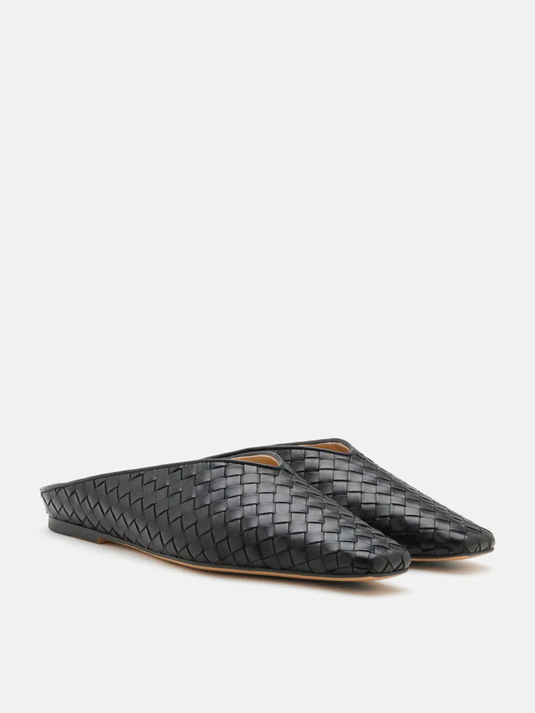 PAZZION, Adamo Woven Square Toe Mules, Black