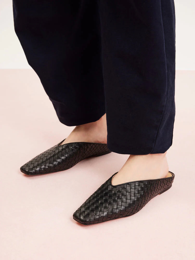 PAZZION, Adamo Woven Square Toe Mules, Black