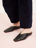 PAZZION, Adamo Woven Square Toe Mules, Black