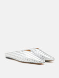 PAZZION, Adamo Woven Square Toe Mules, Silver