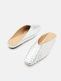 PAZZION, Adamo Woven Square Toe Mules, Silver