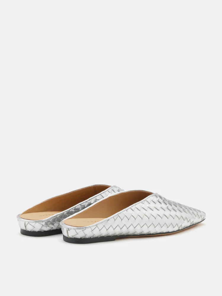 PAZZION, Adamo Woven Square Toe Mules, Silver