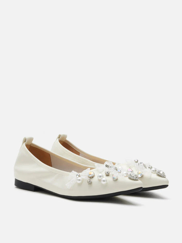 PAZZION, Alasdair Embellished Pointed Toe Flats, Beige