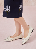 PAZZION, Alasdair Embellished Pointed Toe Flats, Beige