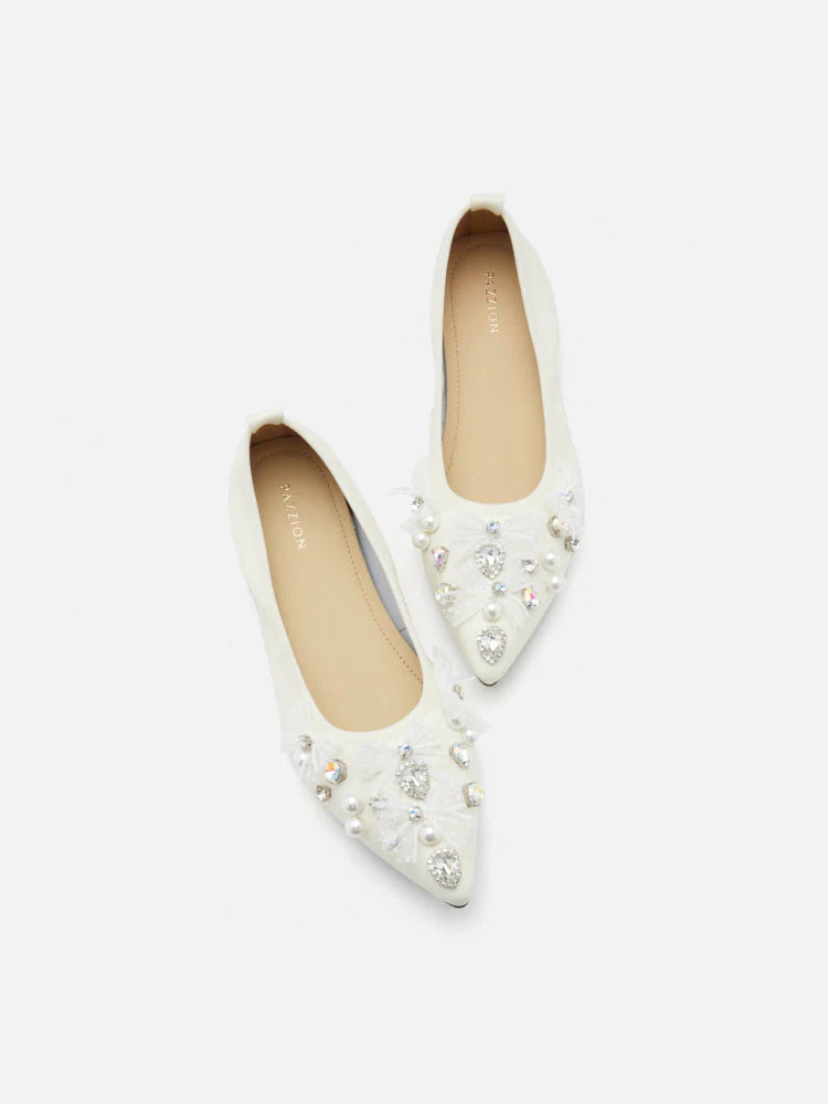 PAZZION, Alasdair Embellished Pointed Toe Flats, Beige