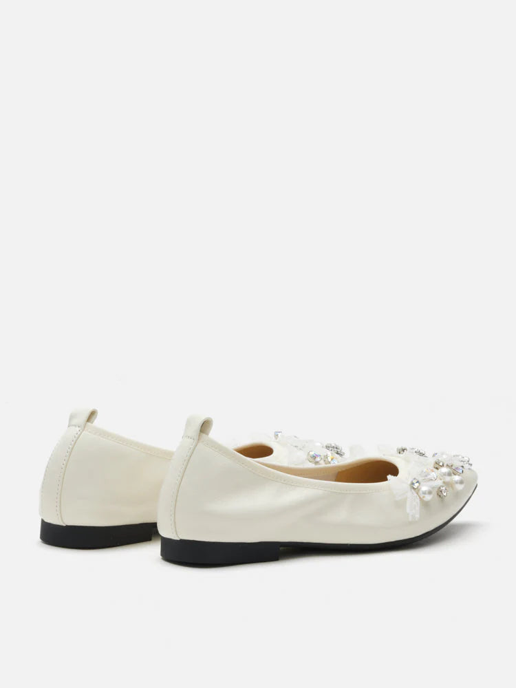 PAZZION, Alasdair Embellished Pointed Toe Flats, Beige
