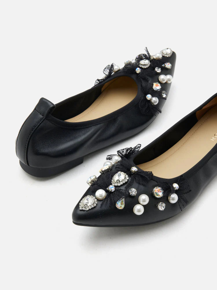 PAZZION, Alasdair Embellished Pointed Toe Flats, Black