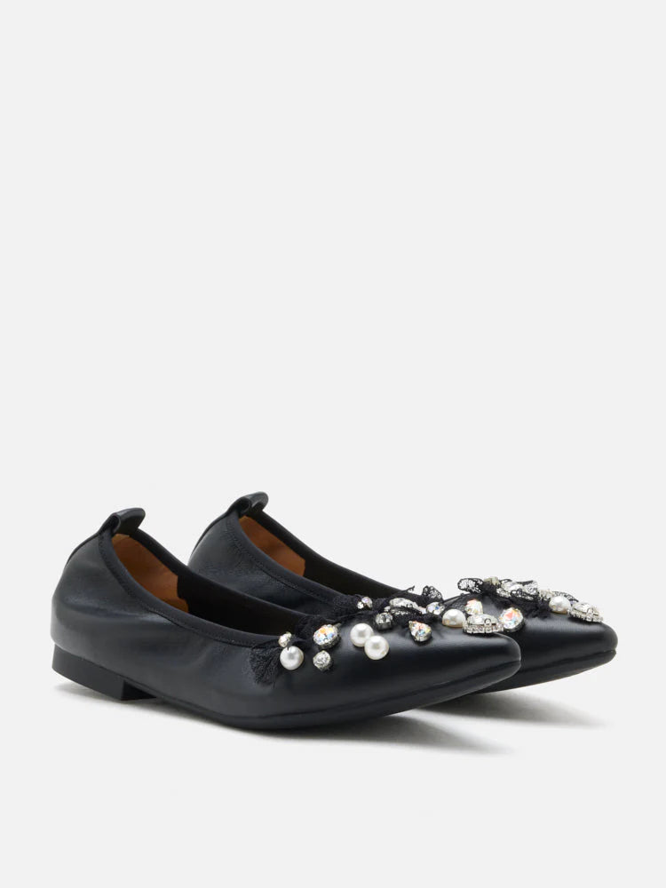 PAZZION, Alasdair Embellished Pointed Toe Flats, Black