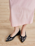 PAZZION, Alasdair Embellished Pointed Toe Flats, Black