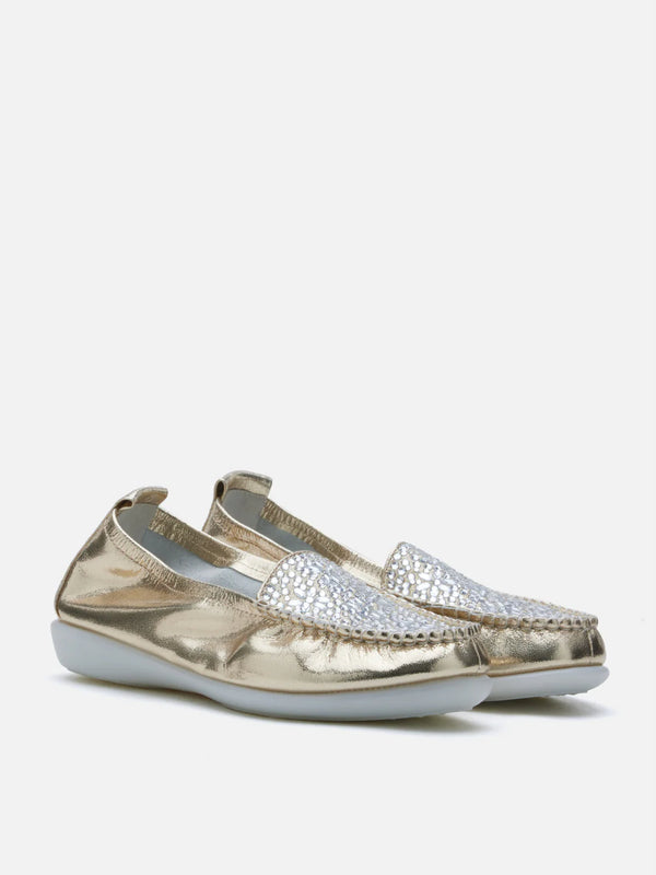 PAZZION, Alexi Crystal Embellished Moccasins, Gold