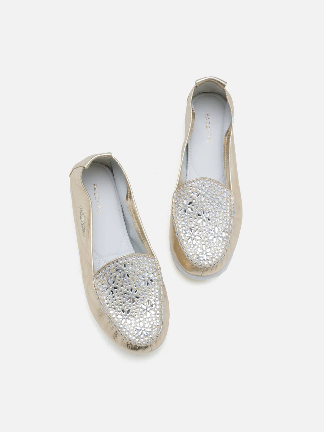 PAZZION, Alexi Crystal Embellished Moccasins, Gold
