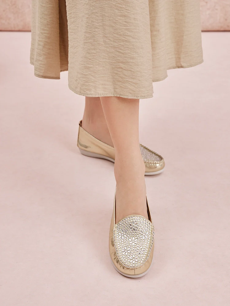 PAZZION, Alexi Crystal Embellished Moccasins, Gold