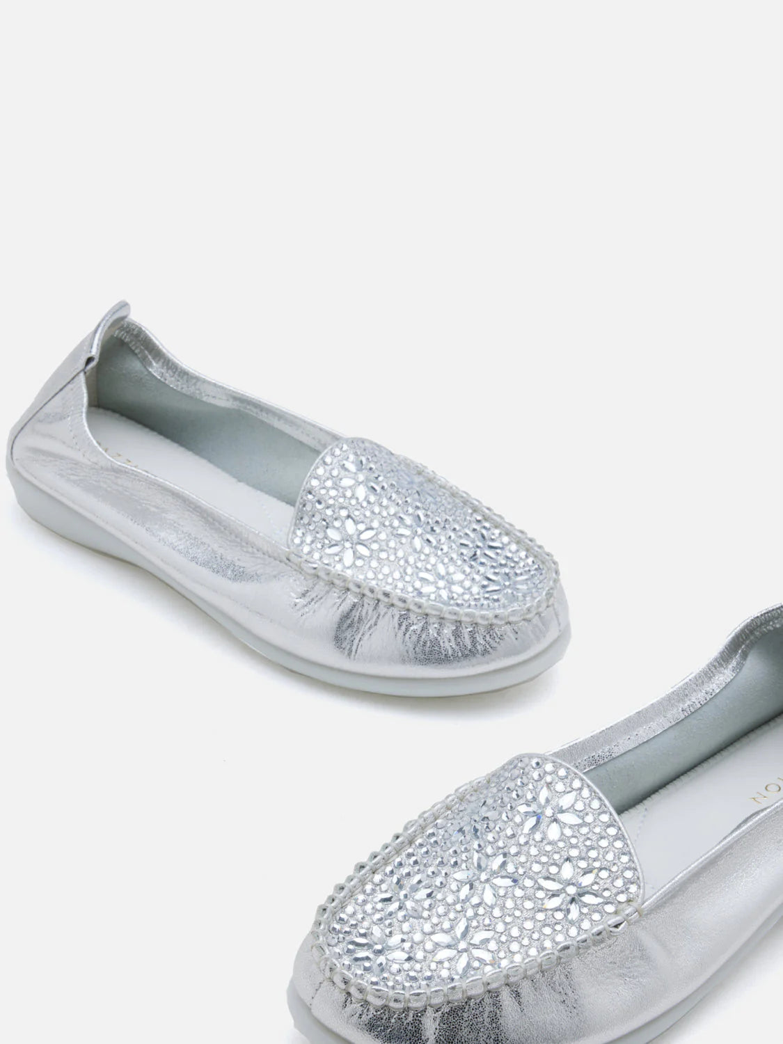 PAZZION, Alexi Crystal Embellished Moccasins, Silver