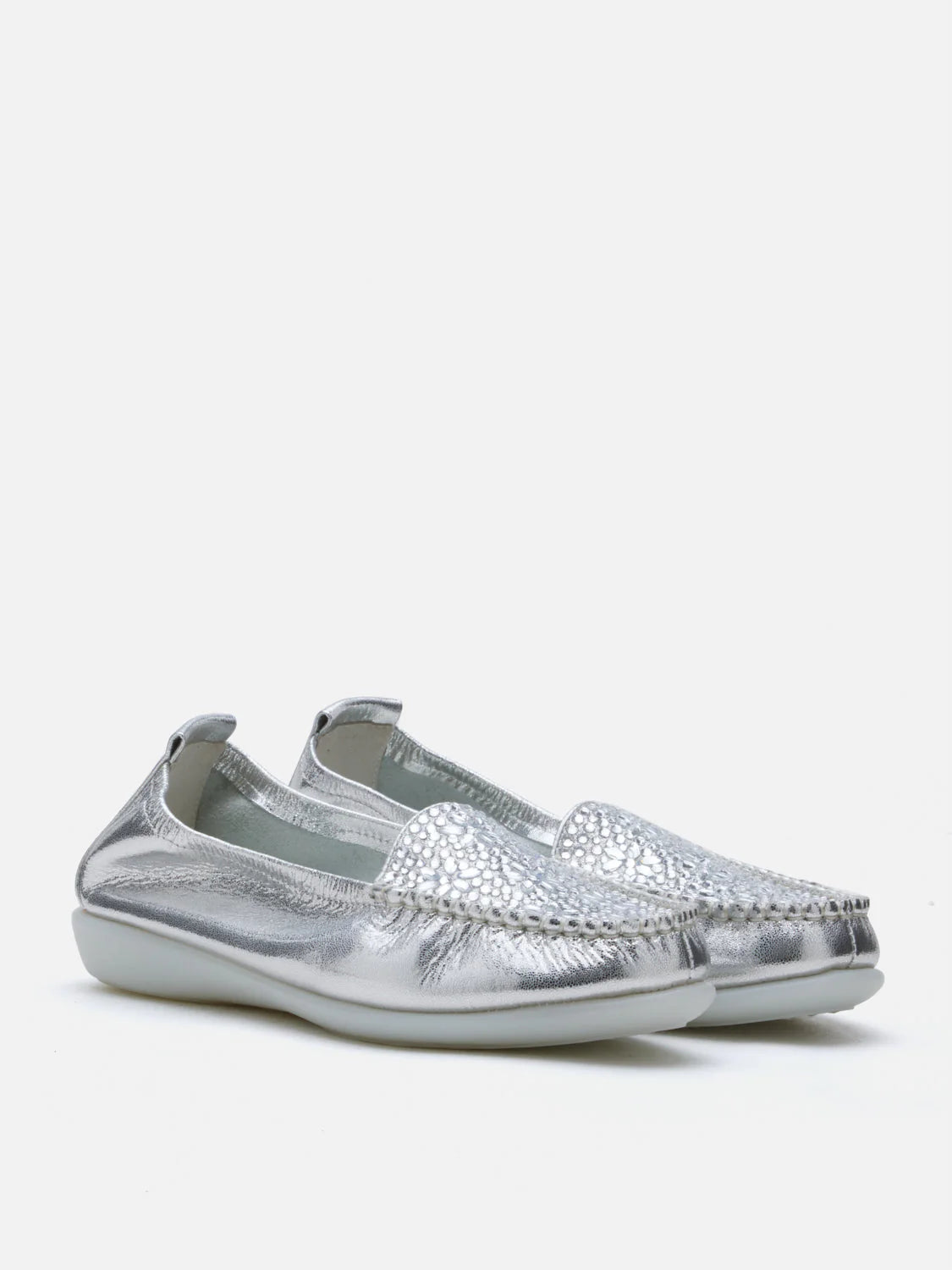 PAZZION, Alexi Crystal Embellished Moccasins, Silver