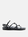 PAZZION, Anica Metallic Cross-Strap Comfort Sandals, Black