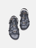 PAZZION, Anica Metallic Cross-Strap Comfort Sandals, Black