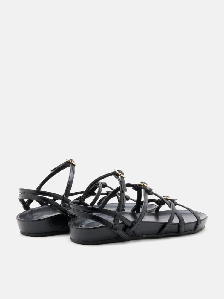 PAZZION, Anica Metallic Cross-Strap Comfort Sandals, Black