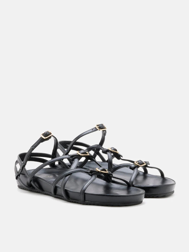 PAZZION, Anica Metallic Cross-Strap Comfort Sandals, Black