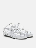 PAZZION, Anica Metallic Cross-Strap Comfort Sandals, Silver