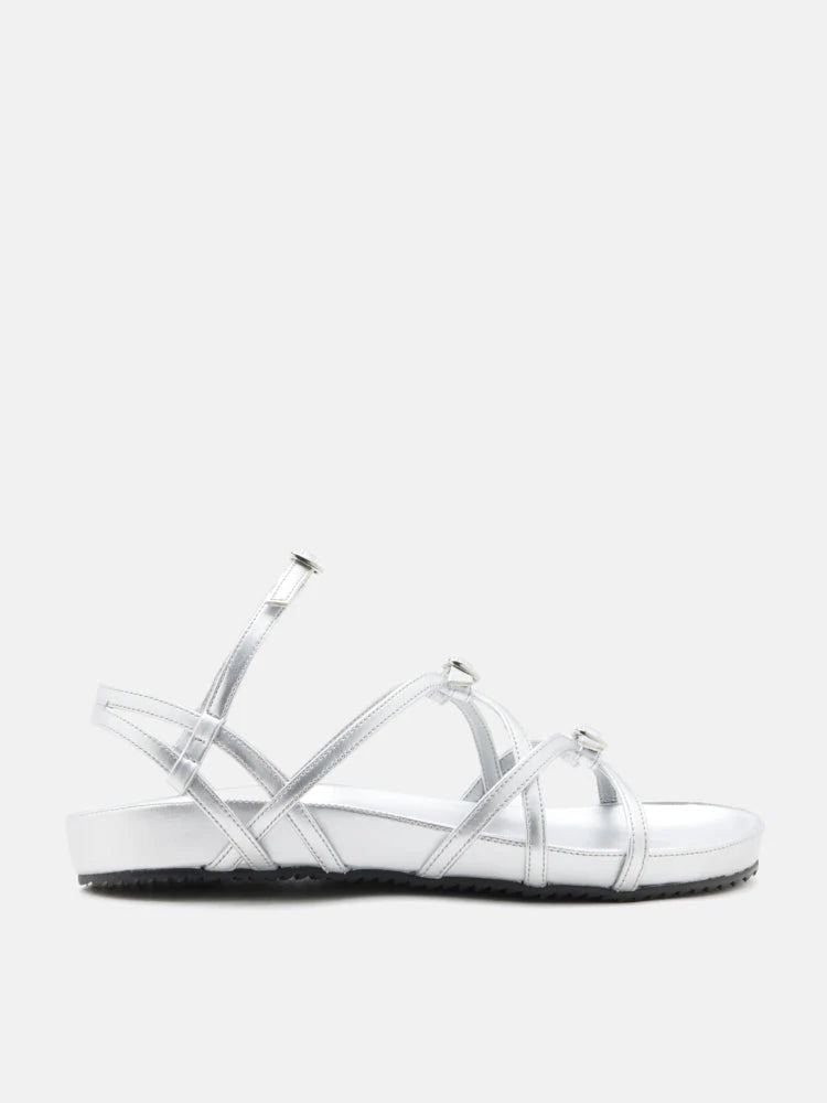 PAZZION, Anica Metallic Cross-Strap Comfort Sandals, Silver