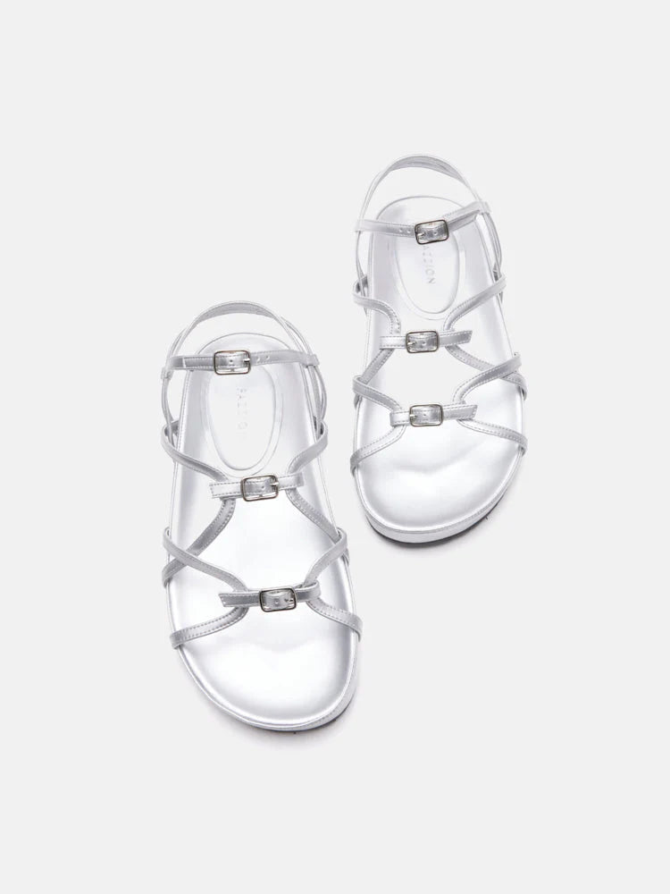 PAZZION, Anica Metallic Cross-Strap Comfort Sandals, Silver