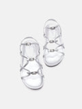 PAZZION, Anica Metallic Cross-Strap Comfort Sandals, Silver