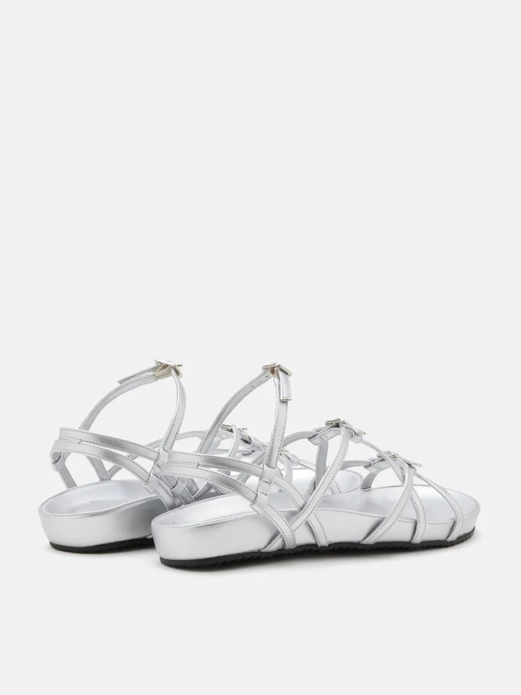 PAZZION, Anica Metallic Cross-Strap Comfort Sandals, Silver