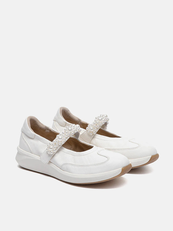 PAZZION, Arlise Pearl Embellished Leather Mary Janes, White