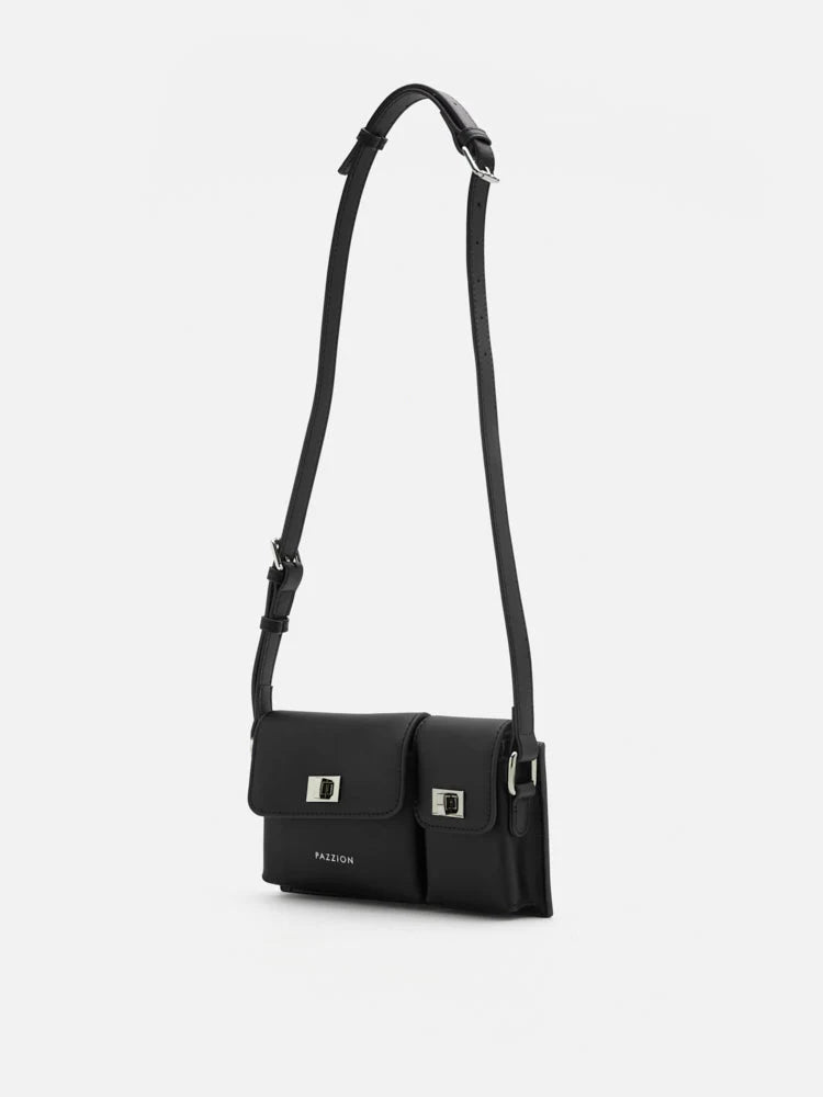 PAZZION, Aviana Double Twist Lock Structured Bag, Black