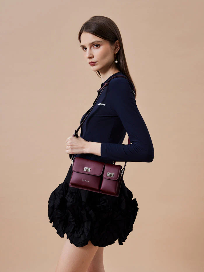 PAZZION, Aviana Double Twist Lock Structured Bag, Wine