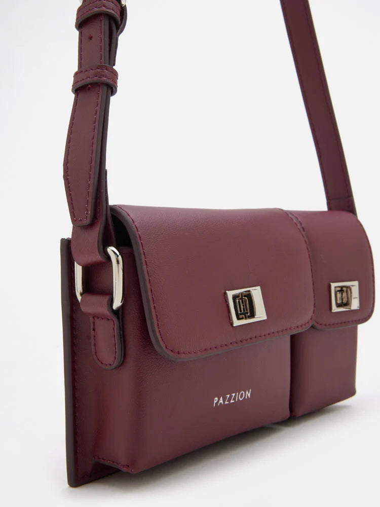PAZZION, Aviana Double Twist Lock Structured Bag, Wine