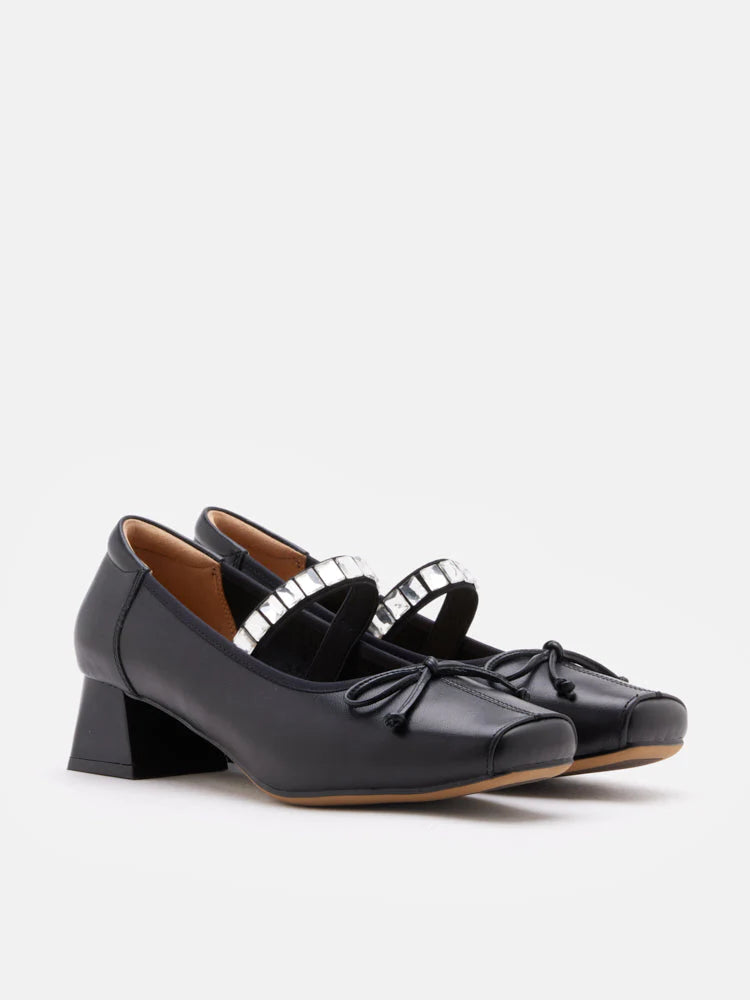 PAZZION, Billie Crystal-Embellished Bow Mary Jane Heels, Black