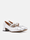 PAZZION, Billie Crystal-Embellished Bow Mary Jane Heels, Silver