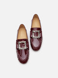 PAZZION, Calista Patent Leather Buckled Bow Loafers, Wine