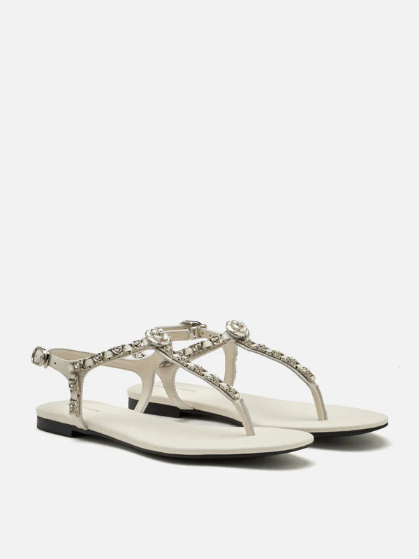 PAZZION, Camelia Embellished T-bar Sandals, Beige