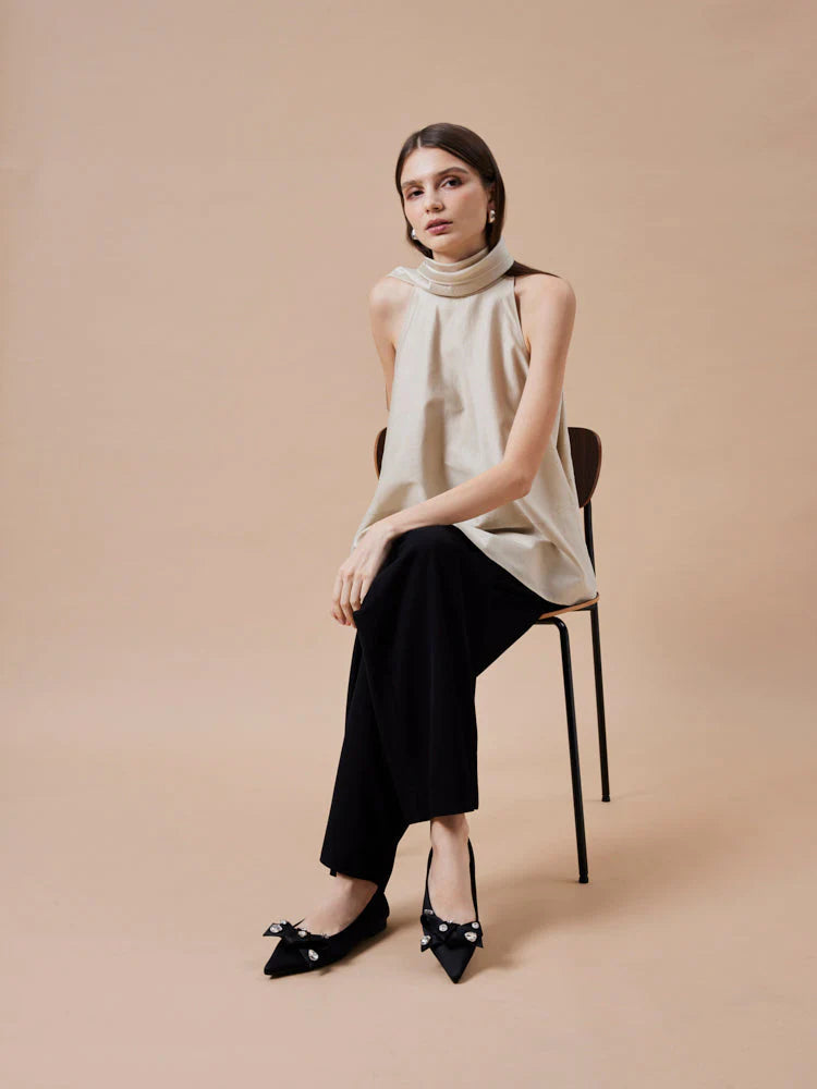 PAZZION, Carine Diamante Embellished Silk Flats, Black