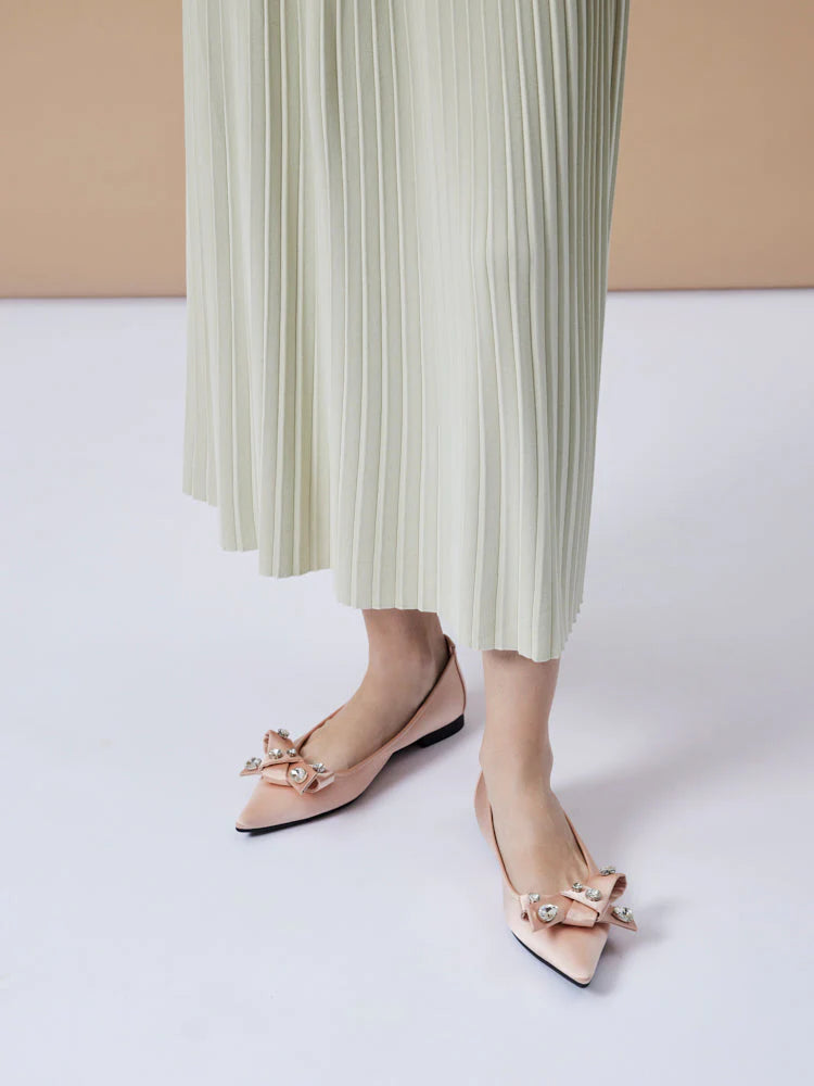 PAZZION, Carine Diamante Embellished Silk Flats, Champagne