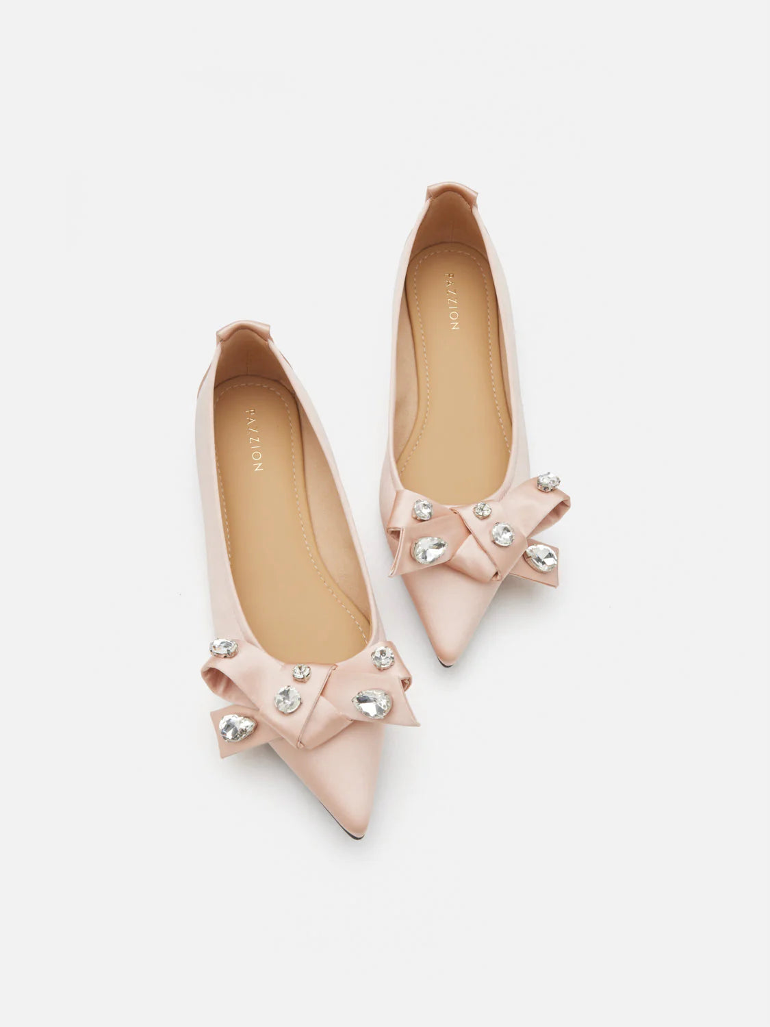 PAZZION, Carine Diamante Embellished Silk Flats, Champagne