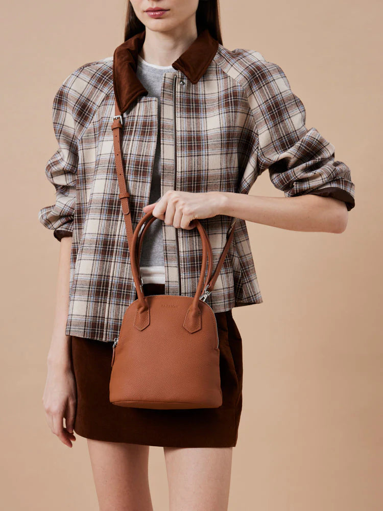 PAZZION, Clara Rounded Top Handle Bag, Brown