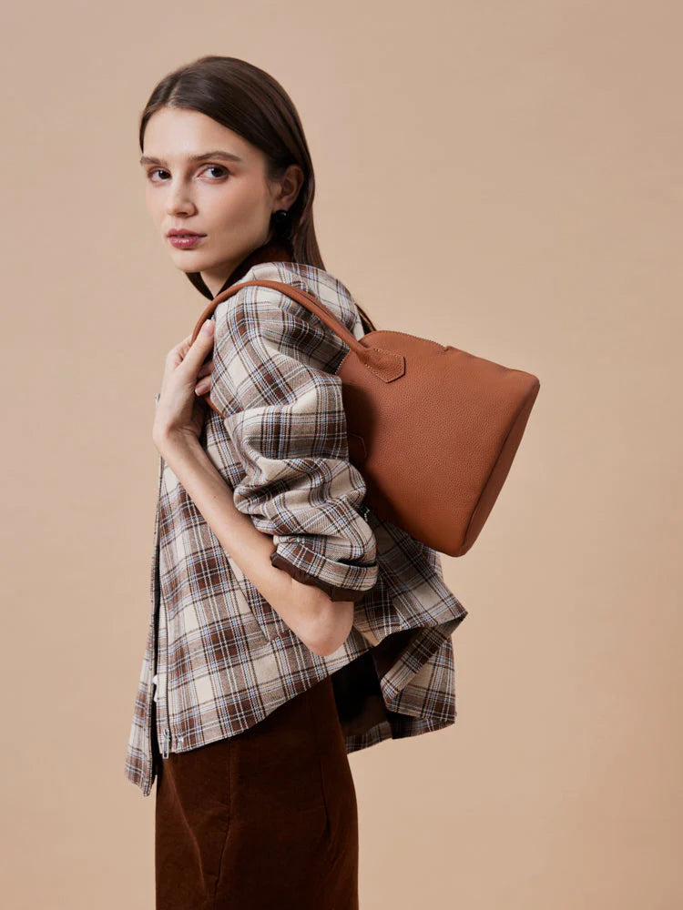 PAZZION, Clara Rounded Top Handle Bag, Brown