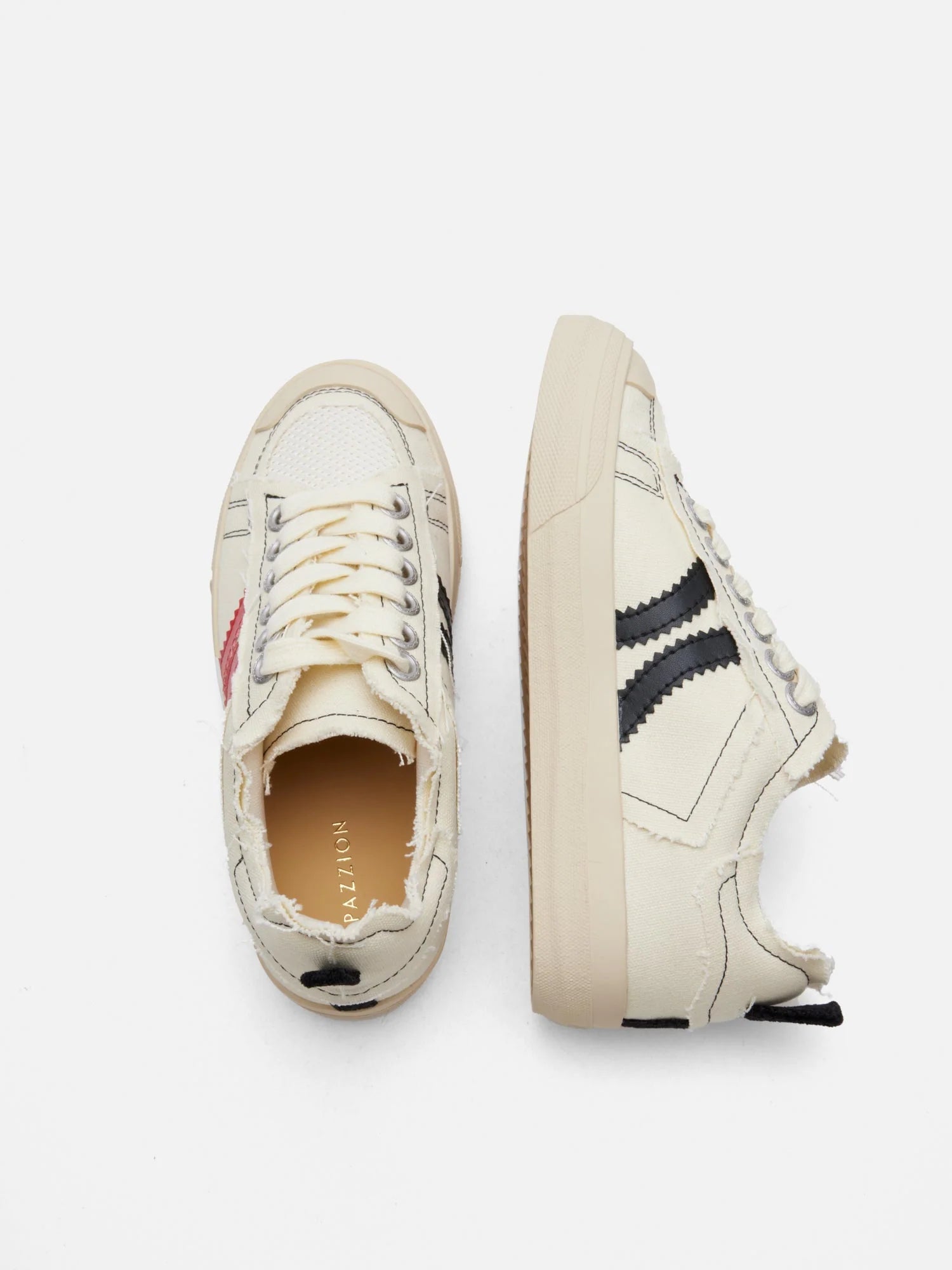 PAZZION, Claudi Asymmetric Stripe Frayed Sneakers, Beige