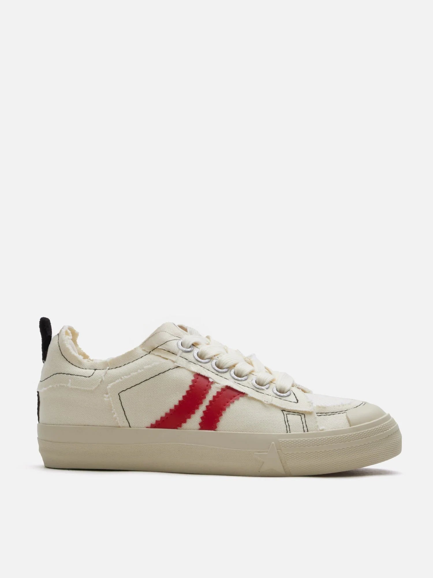 PAZZION, Claudi Asymmetric Stripe Frayed Sneakers, Beige