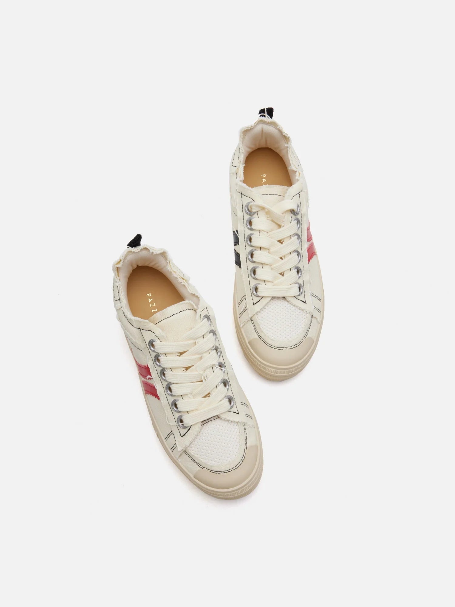 PAZZION, Claudi Asymmetric Stripe Frayed Sneakers, Beige