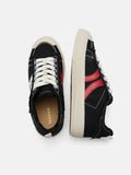 PAZZION, Claudi Asymmetric Stripe Frayed Sneakers, Black