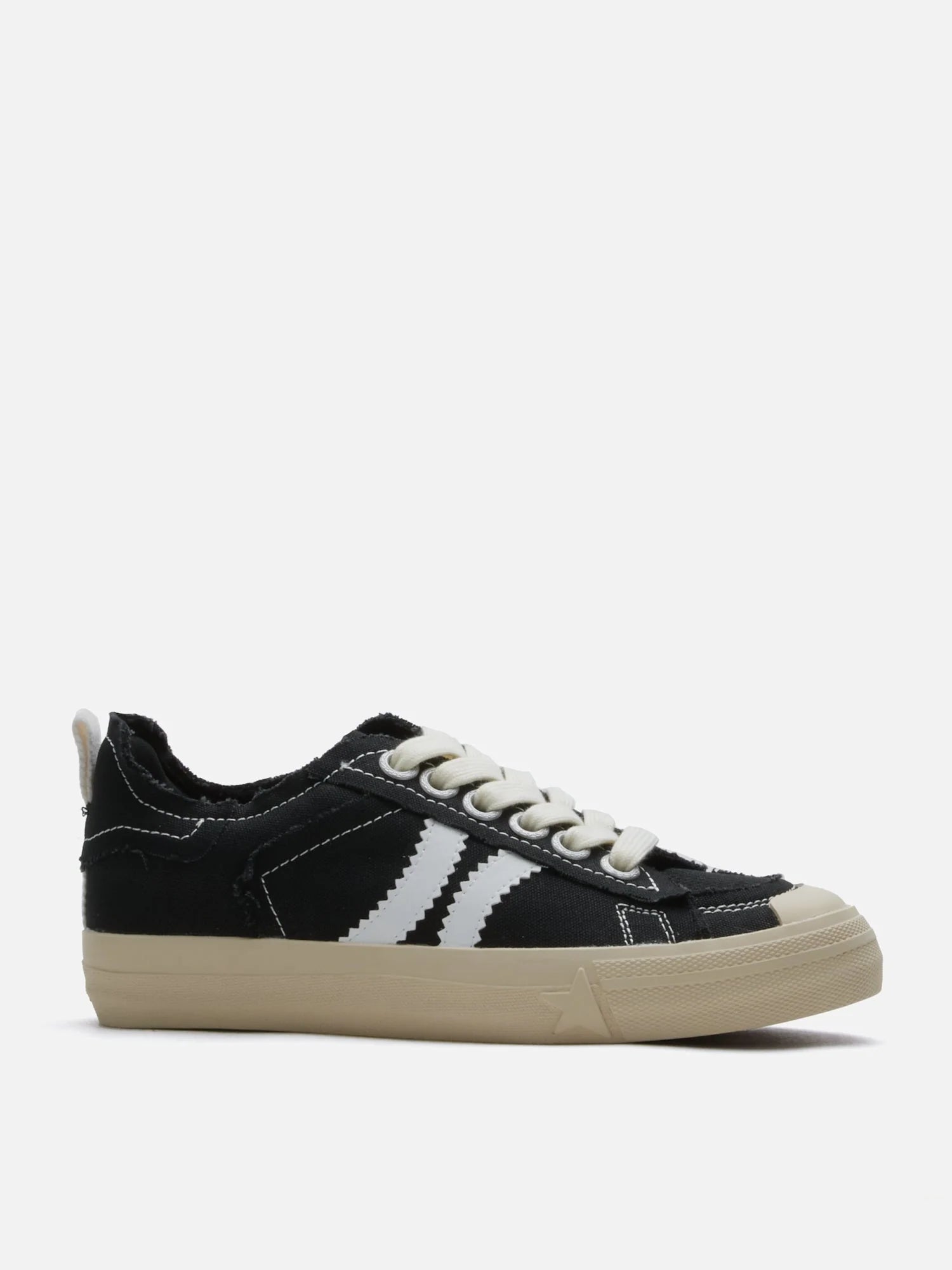 PAZZION, Claudi Asymmetric Stripe Frayed Sneakers, Black
