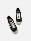 PAZZION, Claudi Asymmetric Stripe Frayed Sneakers, Black