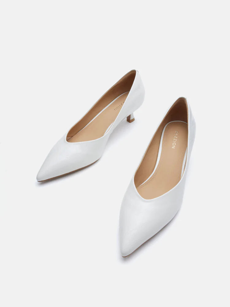 PAZZION, Claudia Embossed Pointed Toe Heels, Beige