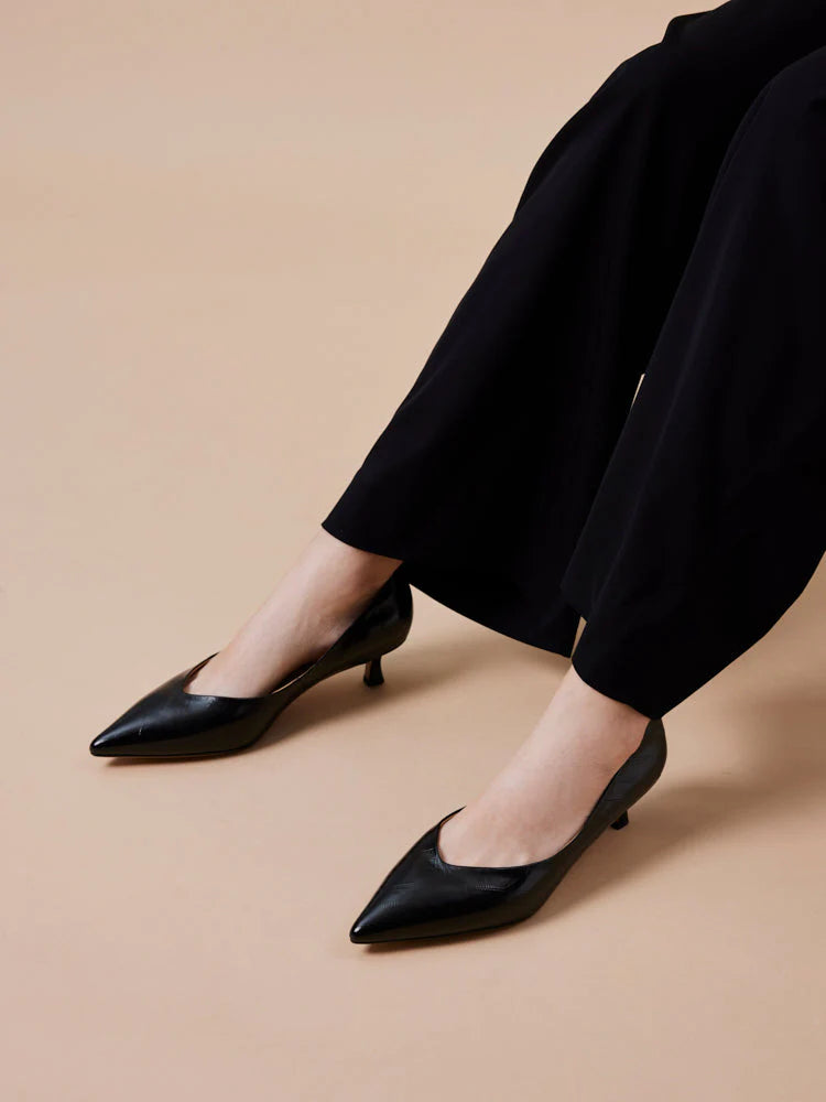 PAZZION, Claudia Embossed Pointed Toe Heels, Black