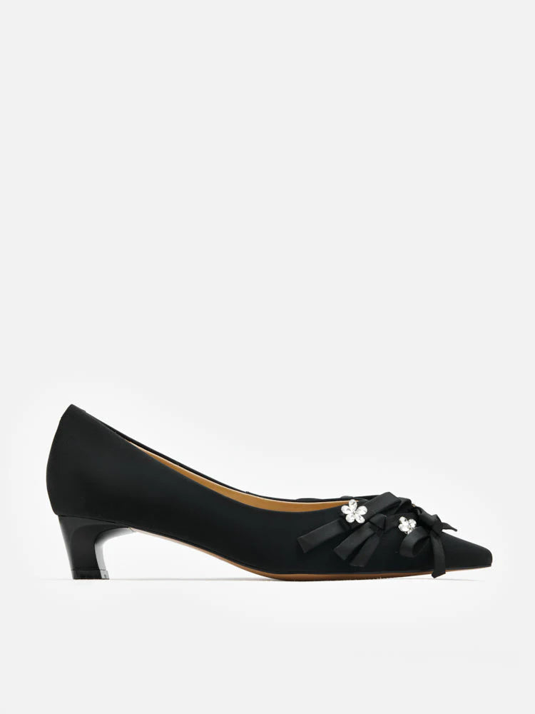 PAZZION, Coco Embellished Bow Heels, Black