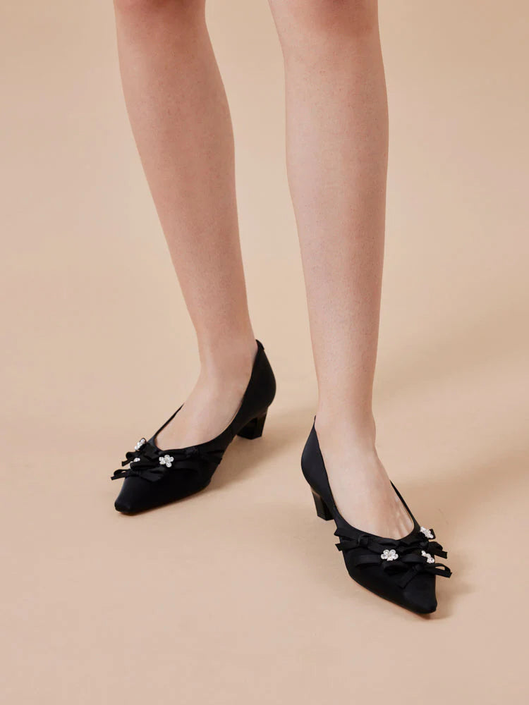 PAZZION, Coco Embellished Bow Heels, Black